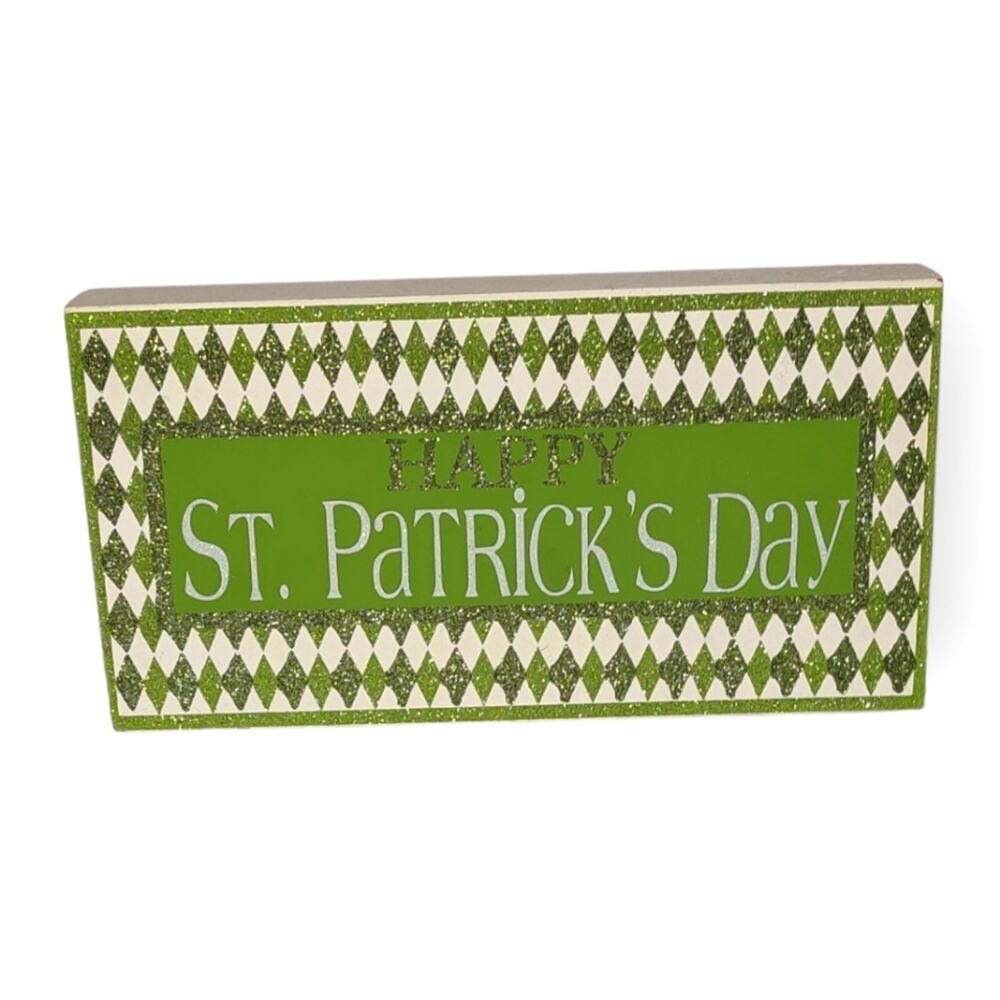 Collections Green Glitter Happy St. Patrick's Day Wooden Tabletop Decor‎ Sign